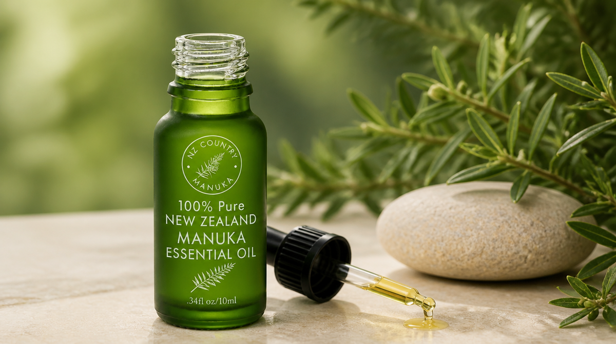 NZ Country East Cape Mānuka oil bottle with dropper — best Mānuka oil for nail care 2026