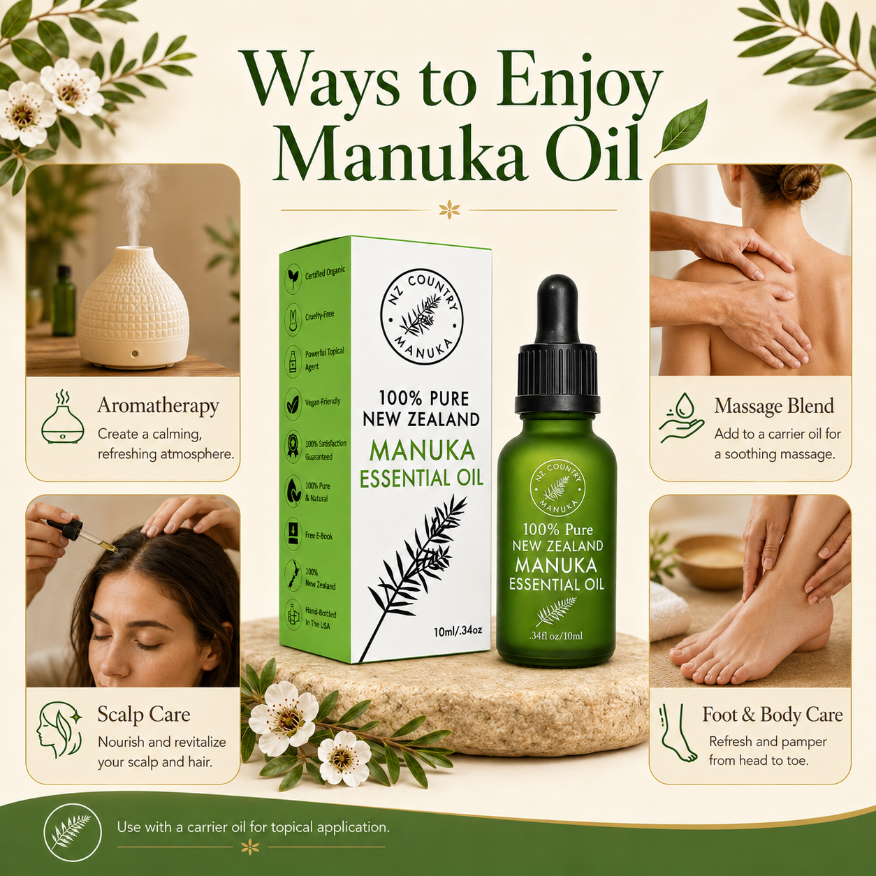 Pure Manuka Oil - 10ml 100% Organic NZ Essential Oil NZ Country Manuka