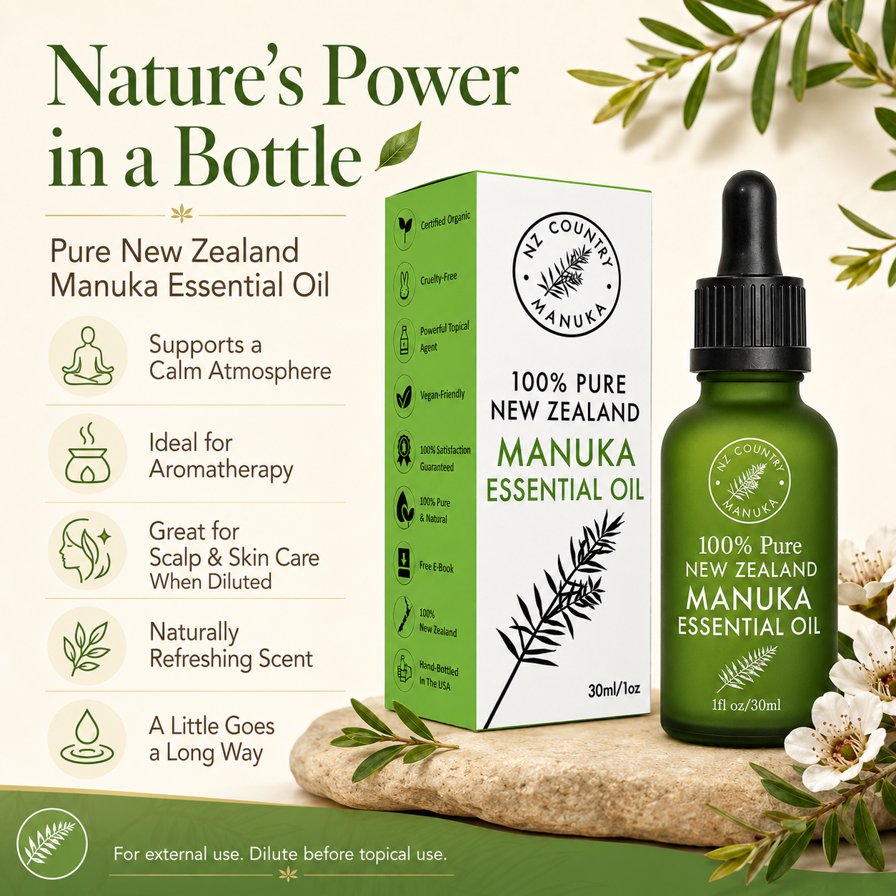 100% Pure NZ East Cape Manuka Oil - 30ml NZ Country Manuka