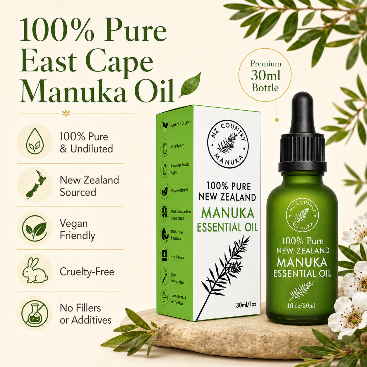 100% Pure NZ East Cape Manuka Oil - 30ml NZ Country Manuka