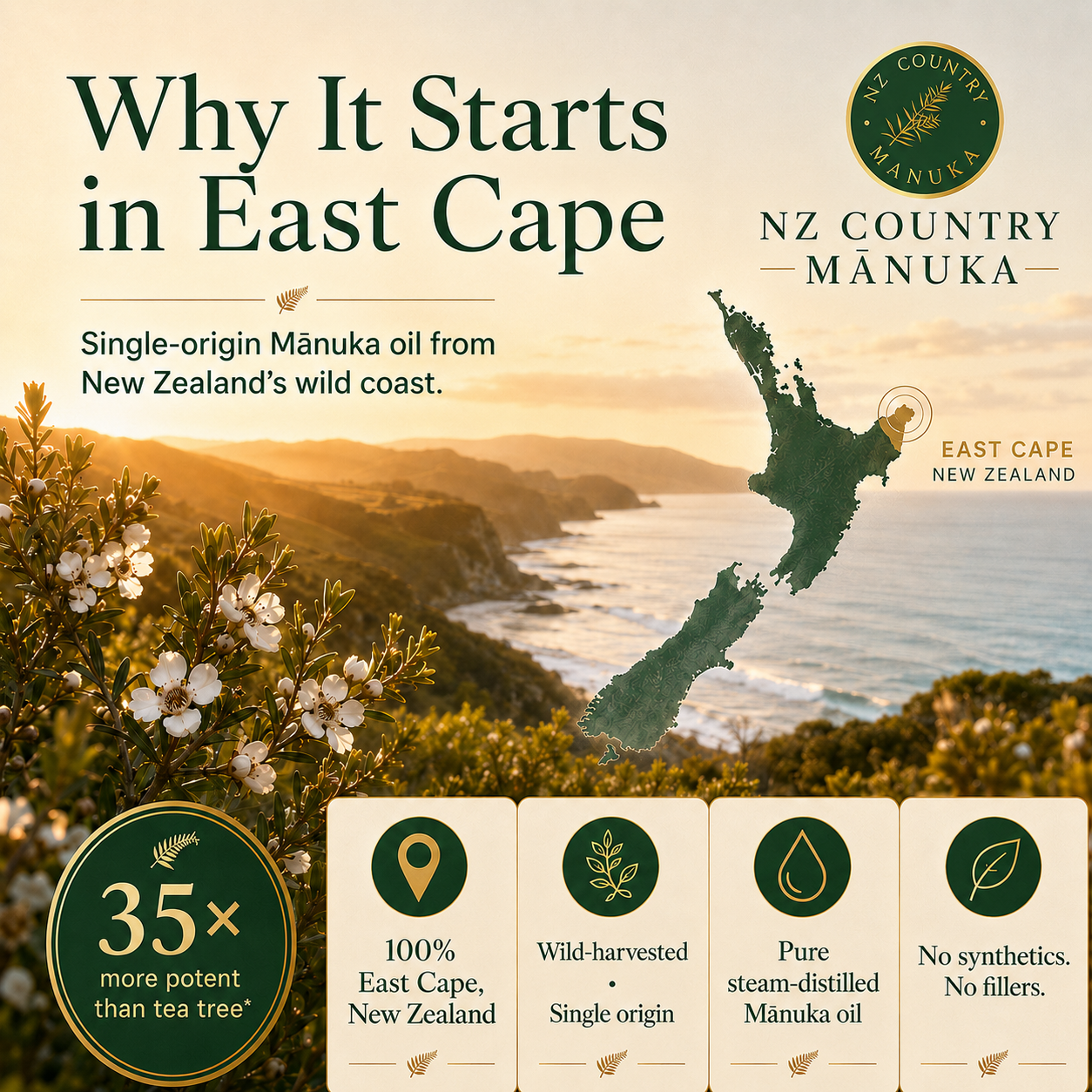 100% Pure NZ East Cape Manuka Oil - 30ml NZ Country Manuka