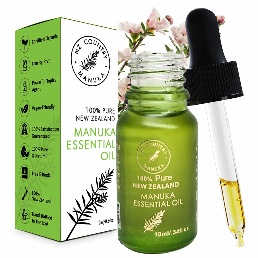 100% Pure Organic Manuka Oil bottle from New Zealand - natural antibacterial essential oil
