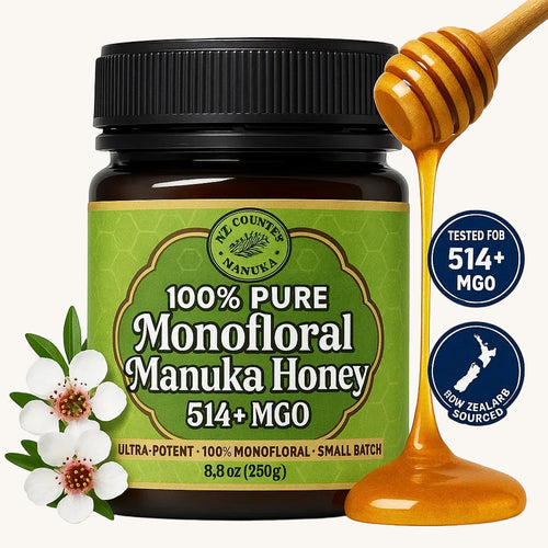 NZ Country UMF 15+ Manuka Honey jar — MGO 514+ certified pure raw honey from New Zealand