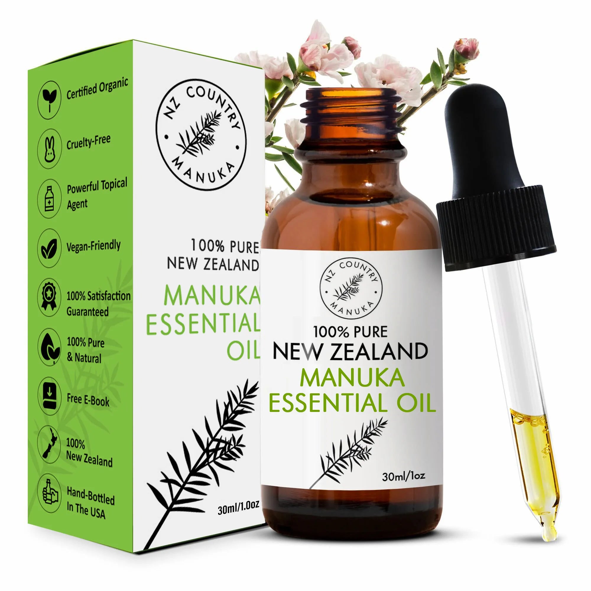Manuka Oil bottle - pure organic New Zealand essential oil for skin, hair, and nails