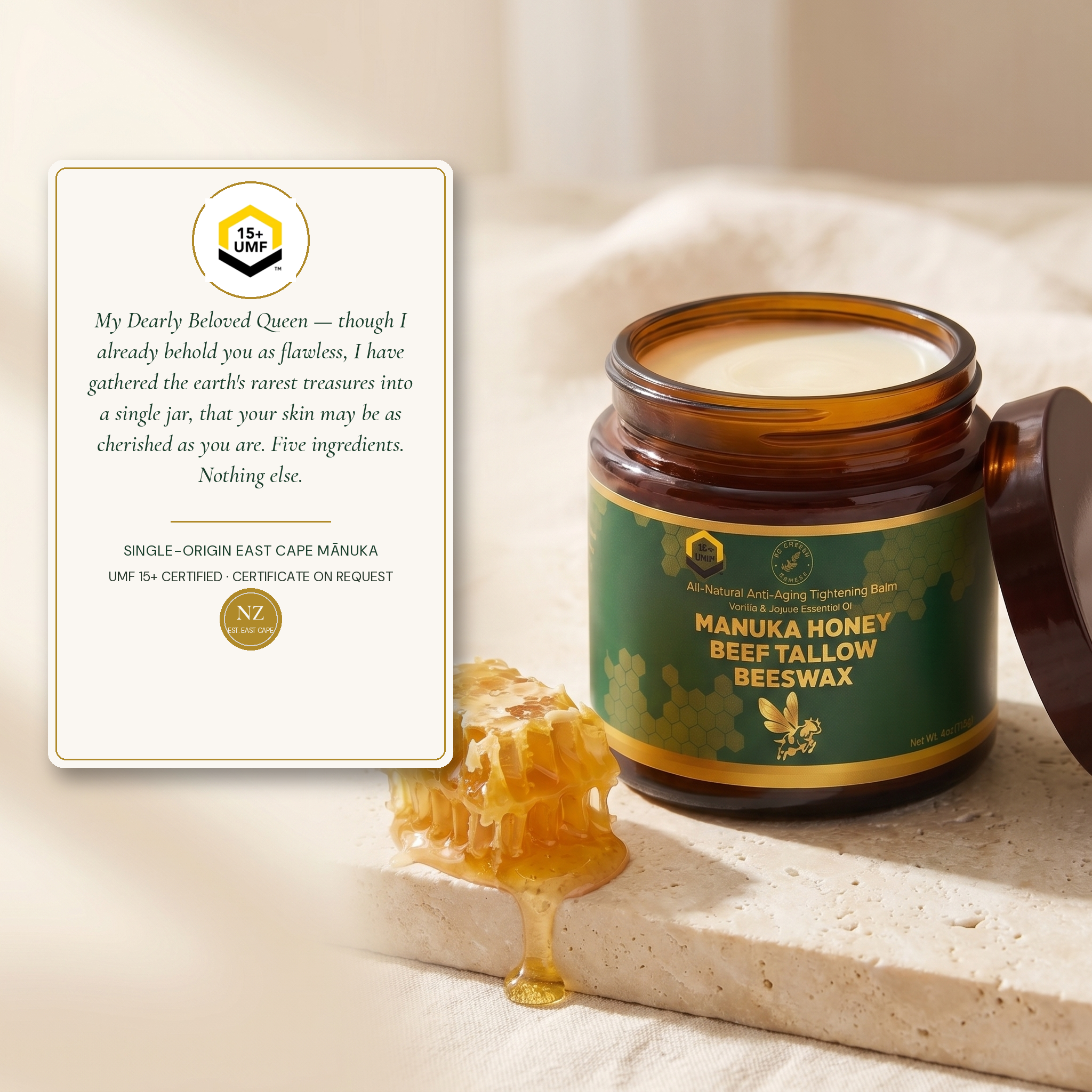 PRE-ORDER · Manuka Honey Tallow Balm UMF 15+ Grass Finish NZ Country Manuka